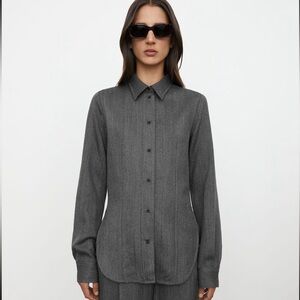 TOTEME Slim Wool Shirt Herring Bone Gray 40, NEW